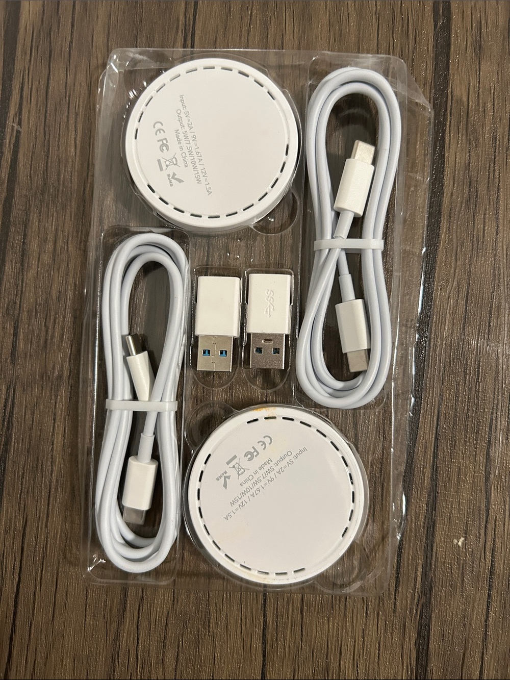 Amazon White Wireless Charging Pad Duo with USB-C Cables & USB Adapters